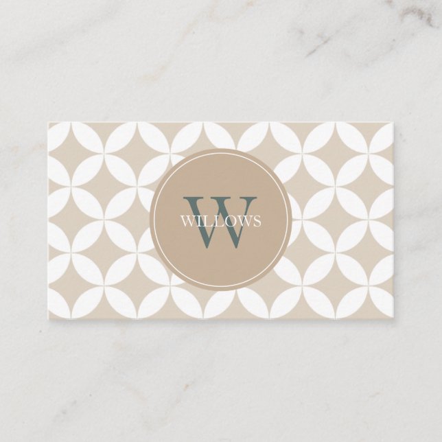 Carte De Visite Taupe, Blanc et Sage Green Monogramme (Devant)