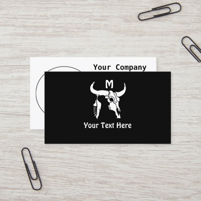 Carte De Visite Taureau blanc de Longhorn avec plumes blanches (Devant/Arrière en situation)