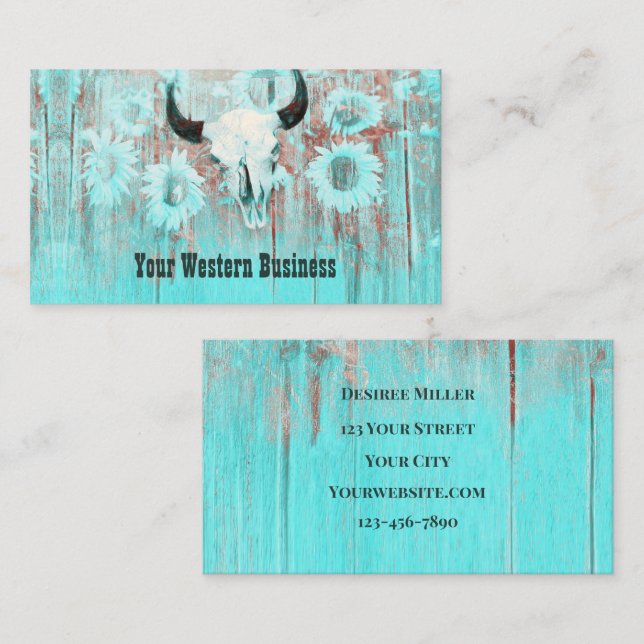 Carte De Visite Taureau Rustique Turquoise Ouest Taureau Taureau S (Devant / Derrière)