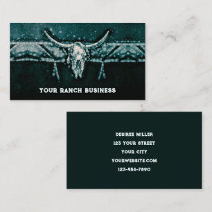 Carte De Visite Taureau Turquoise foncé rustique de l'Ouest