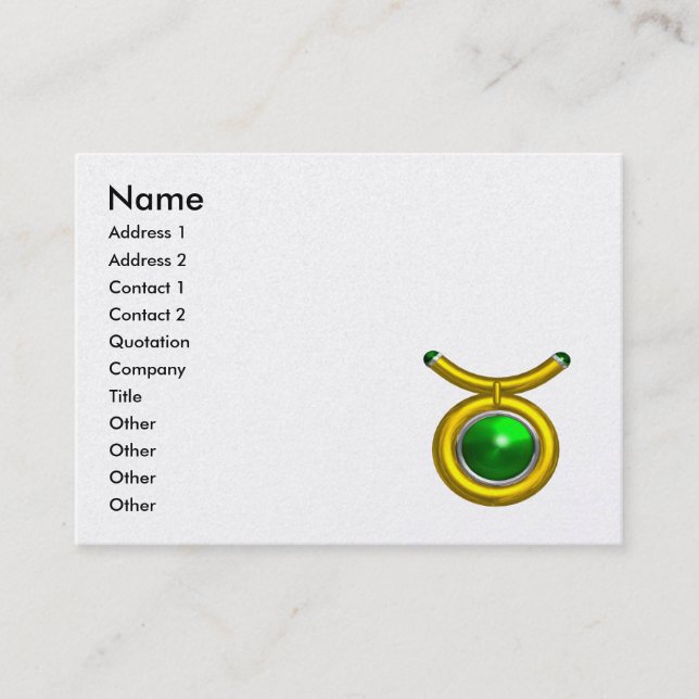 Carte De Visite TAURUS GOLD ZODIAC JEWEL vert Émeraude noir blanc (Devant)