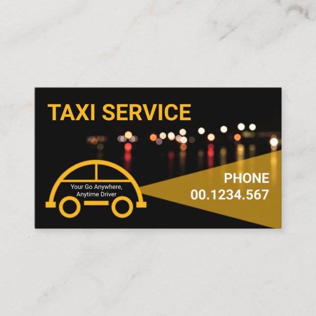 Carte De Visite Taxi artistique Voiture de nuit feux de circulatio (Devant)