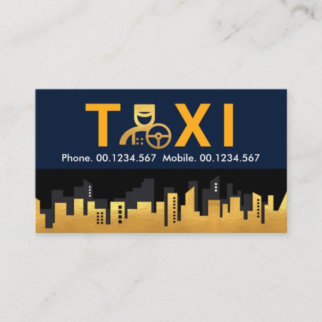 Carte De Visite Taxi Chauffeur Gold City Skyline (Devant)