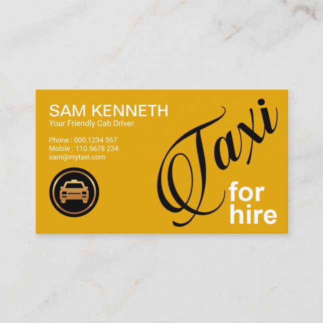 Carte De Visite Taxi Élégant Pour Louer Un Signal De Taxi Jaune (Devant)