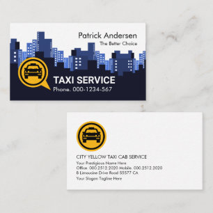 Carte De Visite Taxi Jaune À Blue City Skyline Silhouette