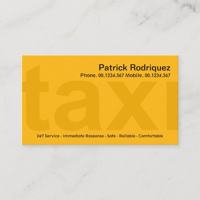 Carte De Visite Taxi jaune surdimensionné Signalisation Taxi privé (Devant)