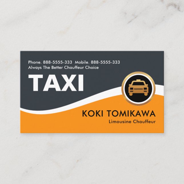 Carte De Visite Taxi jaune Vague cabine de conduite (Devant)