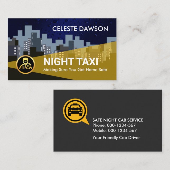 Carte De Visite Taxi nocturne Silhouette de Dark City (Devant / Derrière)