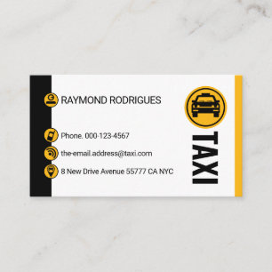 Carte De Visite Taxis rayés noirs et jaunes minimalistes en condui