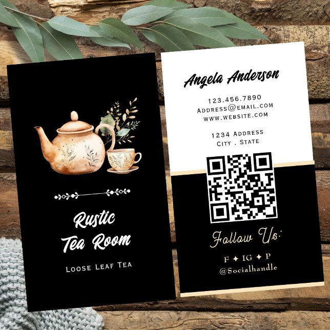 Carte De Visite Tea Room QR Code and Website (Créateur téléchargé)