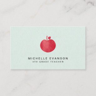 Carte De Visite Teacher Mint Vert Simple Rouge Pomme Élégante