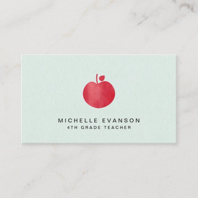 Carte De Visite Teacher Mint Vert Simple Rouge Pomme Élégante (Devant)