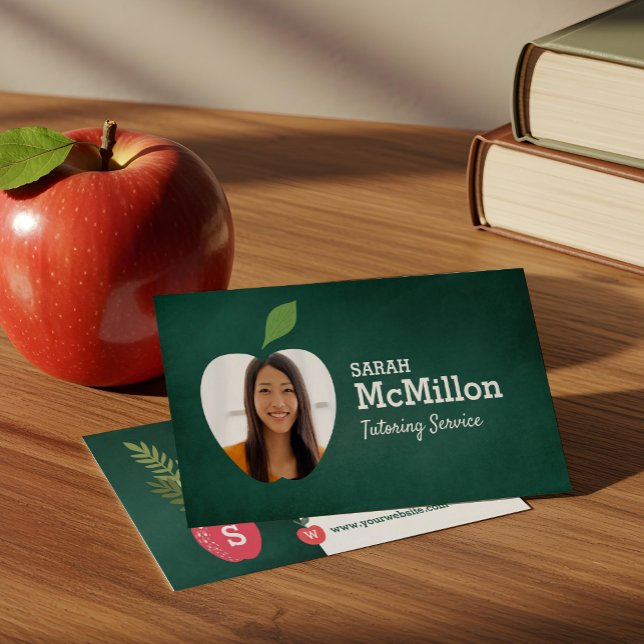 Carte De Visite Teacher Tutoring Green Chalkboard Apple Photo (Teacher Tutoring Green Chalkboard Apple Photo Business Card)