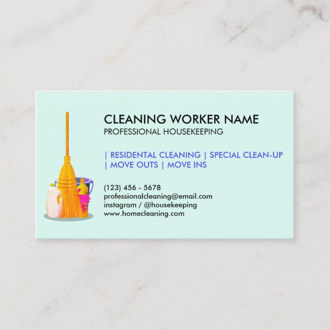 Carte De Visite teal Cleaning Service Housekeeper Janitorial (Devant)