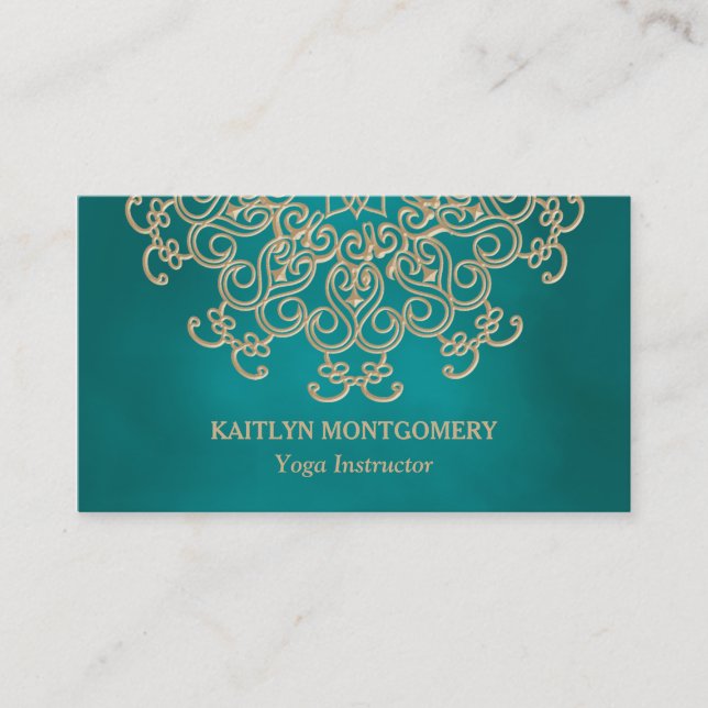 Carte De Visite Teal et mandala d'or (Devant)