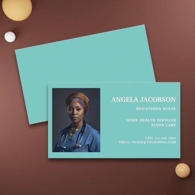 Carte De Visite Teal Professional Registered Nurse Photo (Créateur téléchargé)