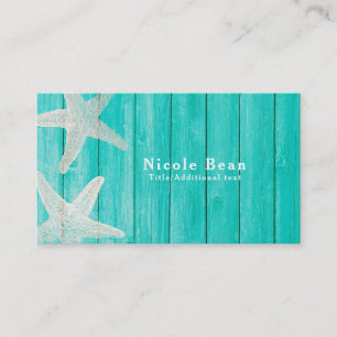 Carte De Visite Teal Wood & Starfish Beach Élégant Chic Tropical