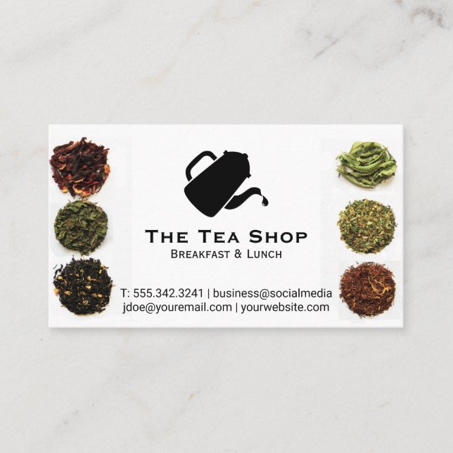 Carte De Visite Teapot Pour Logo | Feuilles de thé (Devant)