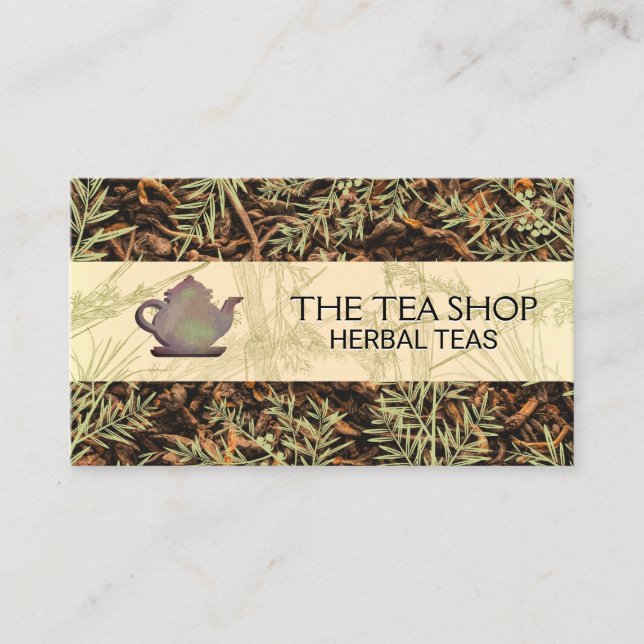 Carte De Visite Teapot rustique | Feuille | Feuilles de thé séchés (Devant)