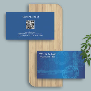 Carte De Visite Tech Blue   Code QR minimaliste de la technologie 