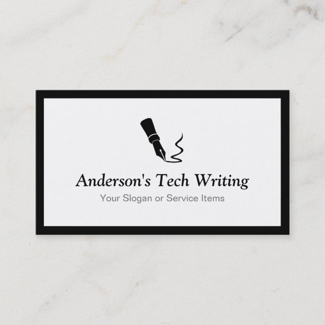 Carte De Visite Tech Writer - Logo classique de stylo noir et blan (Devant)