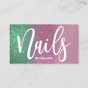 Carte De Visite Technicien à ongles Mermaid vert rose triple Parti