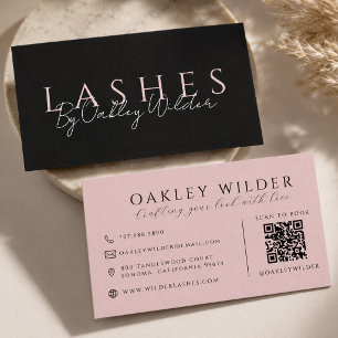 Carte De Visite Technicien de cils Code QR Rose Noir