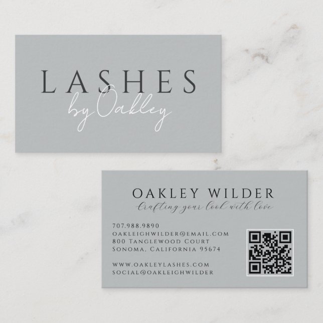 Carte De Visite Technicien de Cils Minimaliste Code QR Gris (Devant / Derrière)
