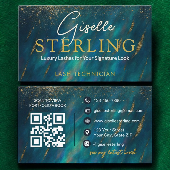 Carte De Visite Technicien de cils Opal Stone Code QR Vert (Créateur téléchargé)