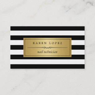 Carte De Visite Technicien de l'ongle - Moderne Black White Stripe