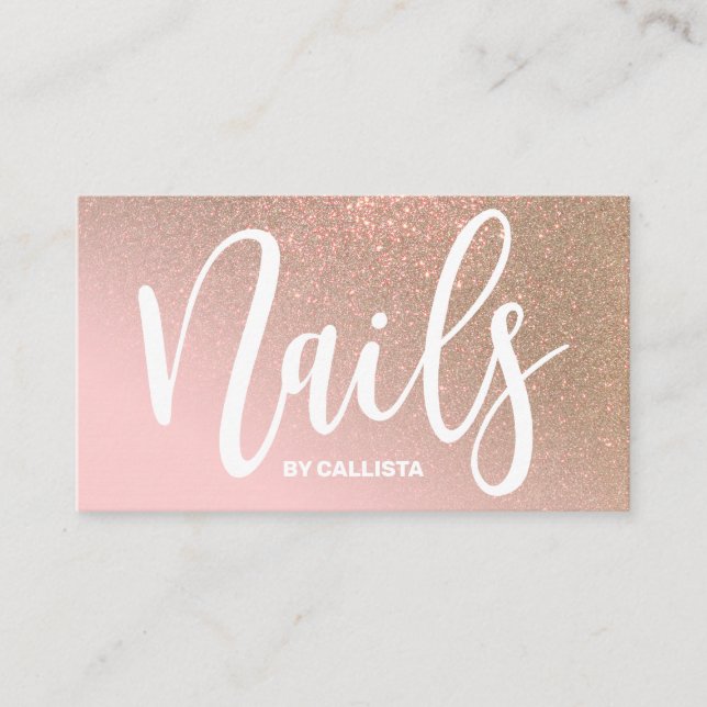Carte De Visite Technicien de ongles Pink Gold Parties scintillant (Devant)