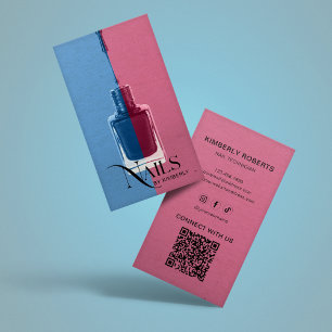 Carte De Visite Technicien en Ongles Rose Moderne Bleu 
