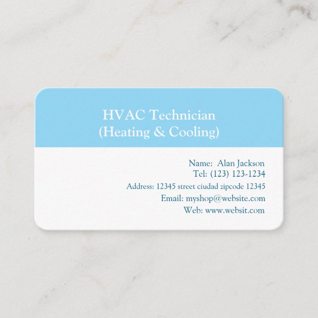 Carte De Visite Technicien HVAC (chauffage et refroidissement) (Devant)