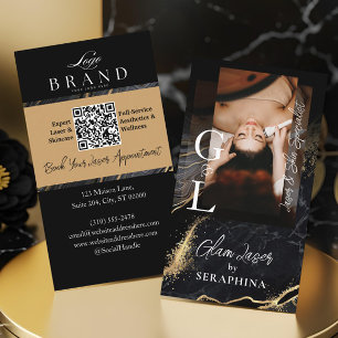 Carte De Visite Technicien Laser Luxe & Peau Agate Noir Or