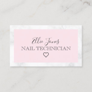 Carte De Visite Technicien moderne en marbre blanc et ongles roses