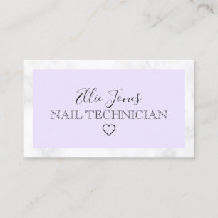 Carte De Visite Technicien moderne en marbre blanc et ongles viole