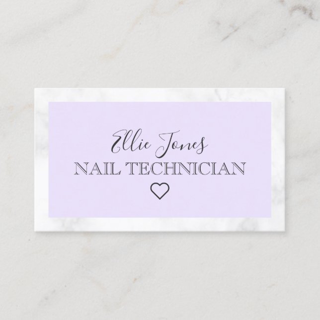 Carte De Visite Technicien moderne en marbre blanc et ongles viole (Devant)
