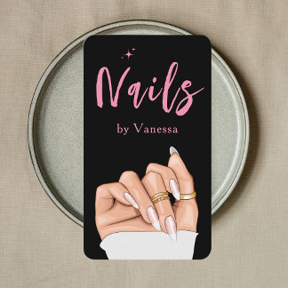 Carte De Visite Technicien Nail Qr Code Nails Art Salon Noir Rose