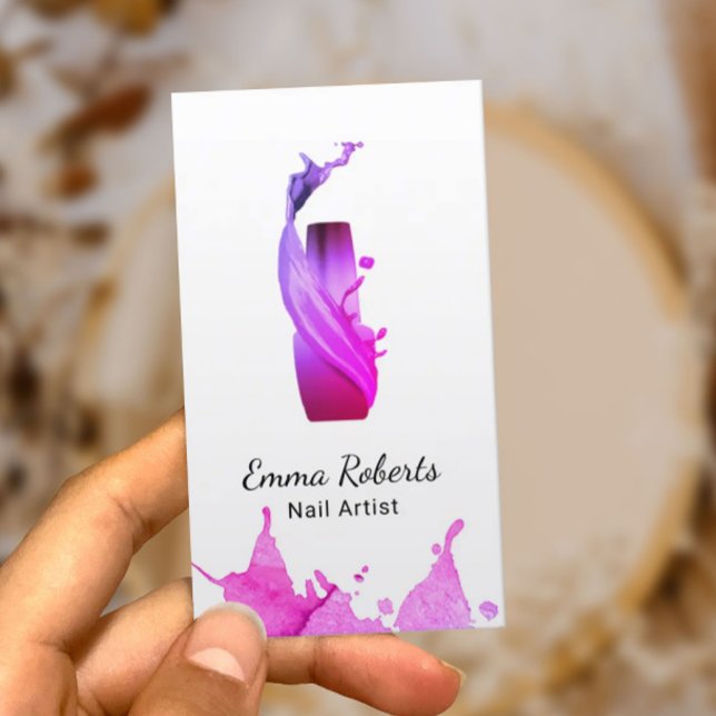 Carte De Visite Technicien Nail Salon Manicuriste Aquarelle (Créateur téléchargé)