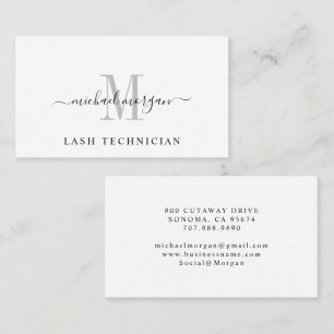 Carte De Visite Technicienne de cils à monogramme à script minimal