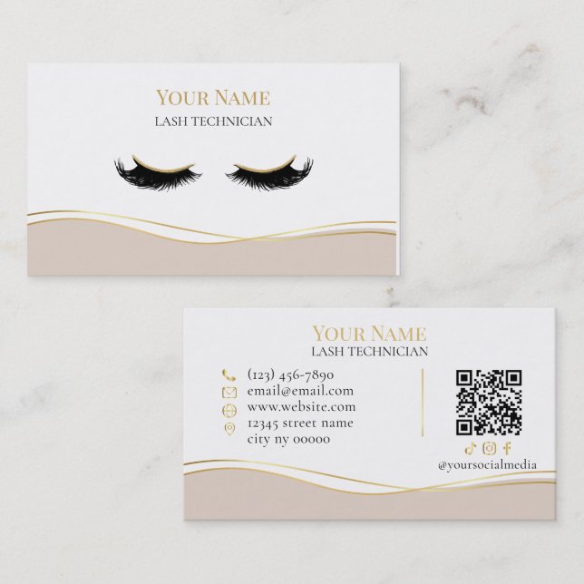 Carte De Visite Technicienne de cils QR code de luxe (Devant / Derrière)