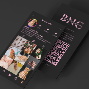 Carte De Visite Technicienne en Manucure Ongles Rose Noir Instagra