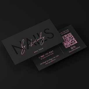 Carte De Visite Technicienne en Ongles Noir Rose Aesthetic Nails S