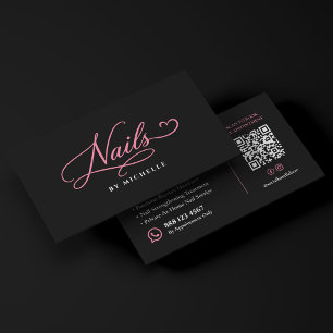 Carte De Visite Technicienne ongulaire Élégant Rose Noir Manucure