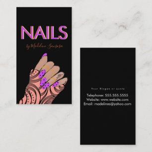 Carte De Visite Technique d'ongles au néon Triple lettrage Mains 