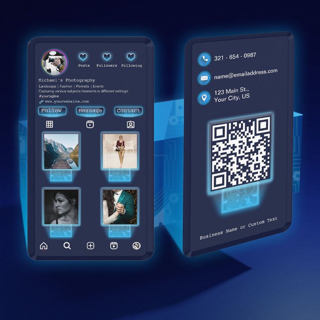 Carte De Visite Techy IG Ajouter Photos Photographie Marine Blue Q (Créateur téléchargé)