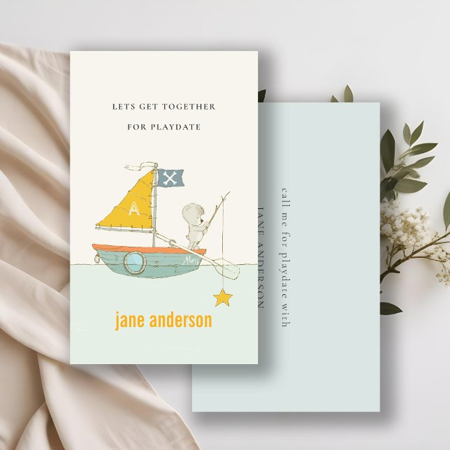 Carte De Visite Teddy Bear Sailboat Monogramme Joueur Enfant Appel (Créateur téléchargé)