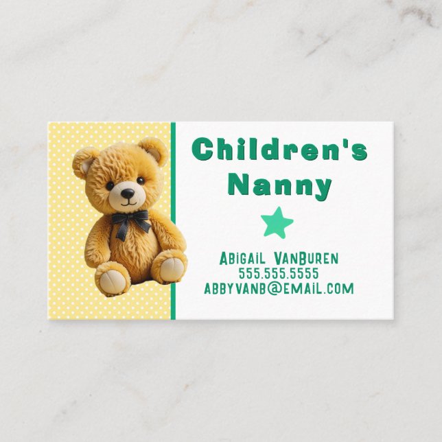 Carte De Visite Teddy Bear sur la garderie de la nourrice Pois (Devant)