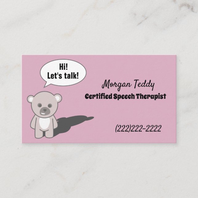 Carte De Visite Teddy Bear Talking Print Cute Speech Therapy (Devant)
