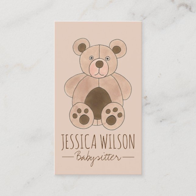 Carte De Visite Teddy Ours Stuffé Animal Babysitter Nanny Garderie (Devant)